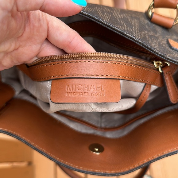 Michael Kors Hamilton Satchel Bag with Gold Chain - Brown - Picture 14 of 15